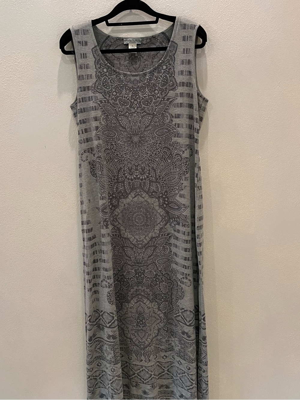 Sleeveless Grey Embellished Patterned Maxi Dress size XL